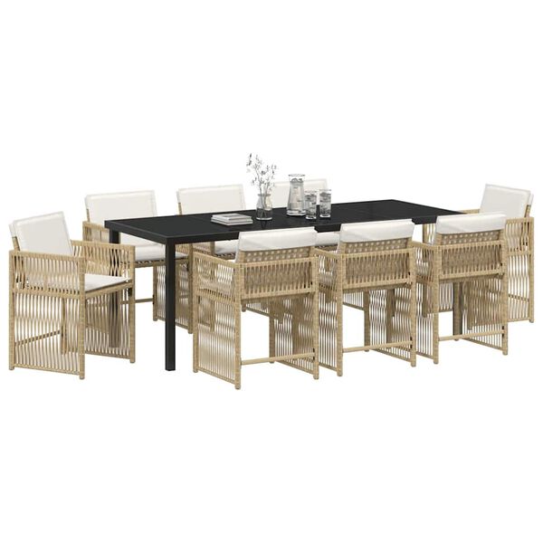 vidaXL Garden Dining Set 9 pcs Beige Poly Rattan