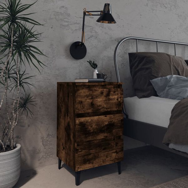vidaXL Bed Cabinet with Metal Legs Smoked Oak 40x35x69 cm