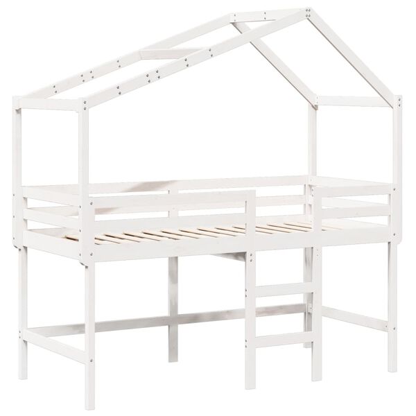 vidaXL Loft Bed with Ladder and Roof without Mattress White 80x200 cm