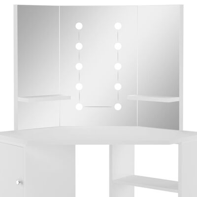vidaXL Corner Dressing Table Make-up Table with LED Light White
