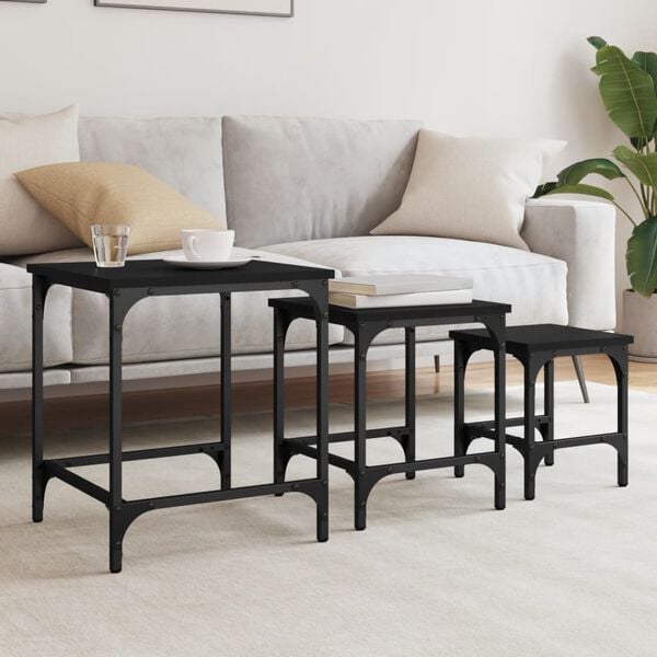 vidaXL Nesting Coffee Tables 3 pcs Black Engineered Wood