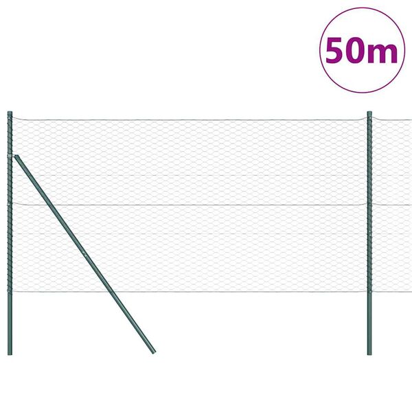 vidaXL Fence with Posts Green 1 x 50 m PVC-coated steel