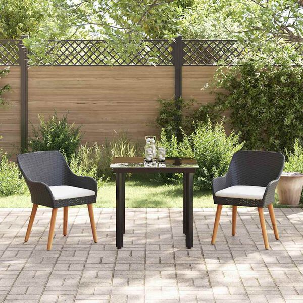 vidaXL Garden Dining Set with Cushion 3 pcs Black Poly Rattan