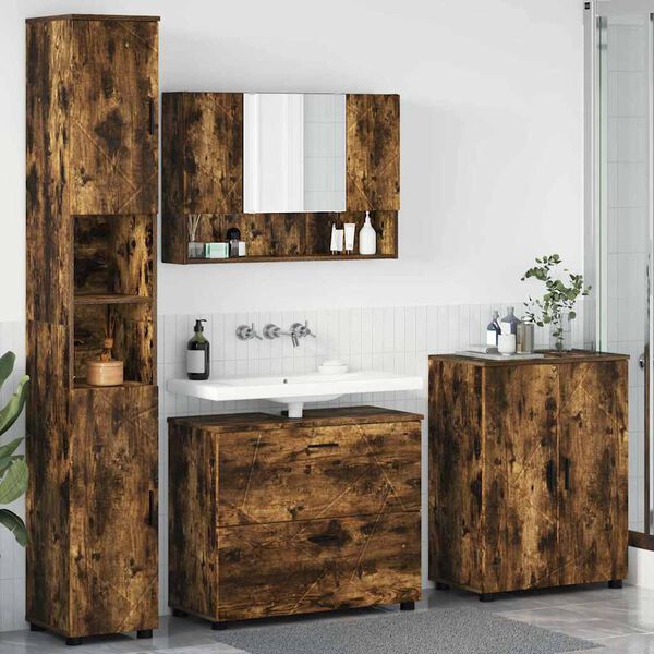 vidaXL Bathroom Furniture Set with Drawer with Shelf 4 pcs Smoked Oak
