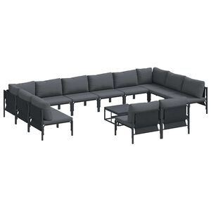 vidaXL Garden Sofa Set with Cushion 13 pcs Black Steel
