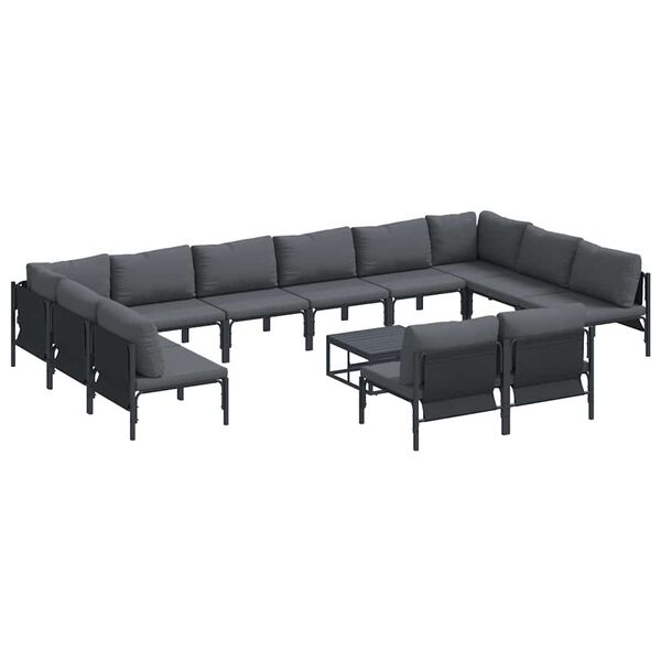 vidaXL Garden Sofa Set with Cushion 13 pcs Black Steel