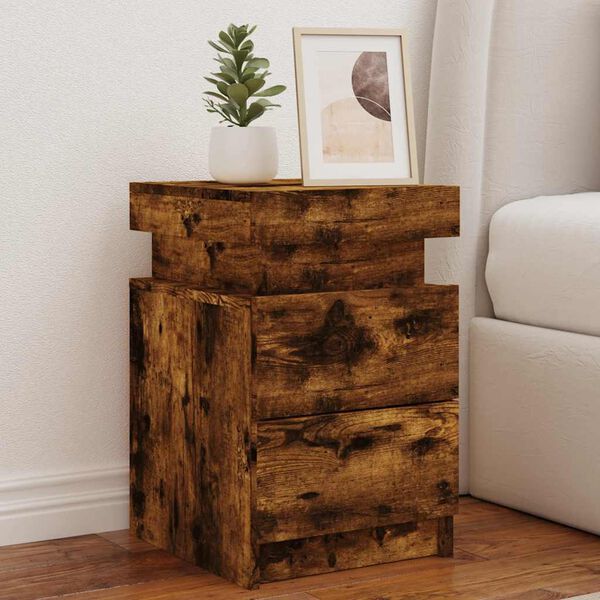vidaXL Bedside Cabinets with LED Lights 2 pcs Smoked Oak 35x39x55 cm