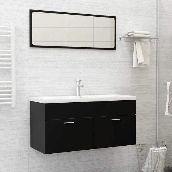 vidaXL 2 Piece Bathroom Furniture Set Black Engineered Wood