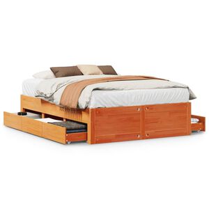 vidaXL Bed Frame without Mattress with Drawers Wax Brown 140x200 cm Solid Wood Pine