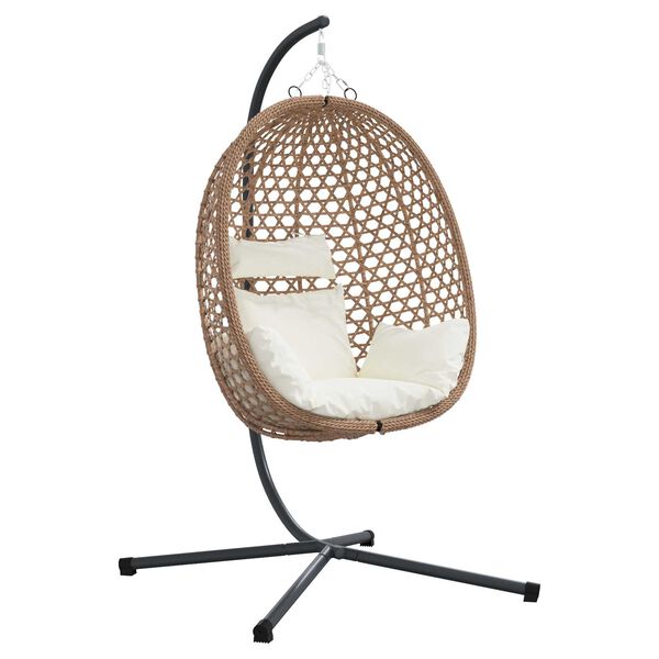 vidaXL Hanging Egg Chair Light cream 104 x 100 x 191 cm Poly Rattan