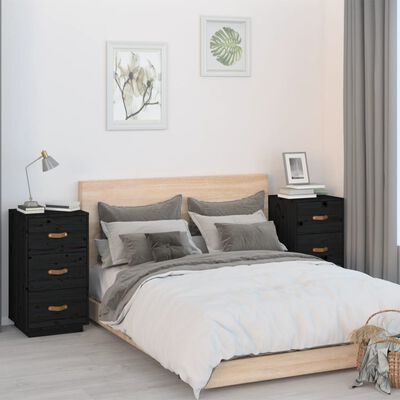 vidaXL Bedside Cabinets 2 pcs Black 40x40x75 cm Solid Wood Pine