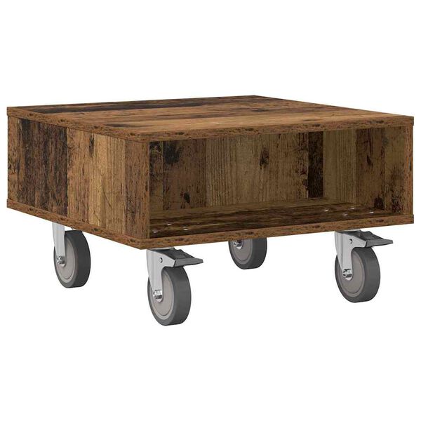 vidaXL Side Table with Wheels Old Wood 50.5 x 50 x 30 cm
