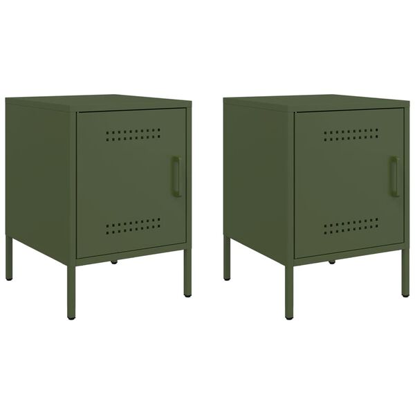 vidaXL Bedside Cabinets 2 pcs Olive Green 36x39x50.5 cm Steel