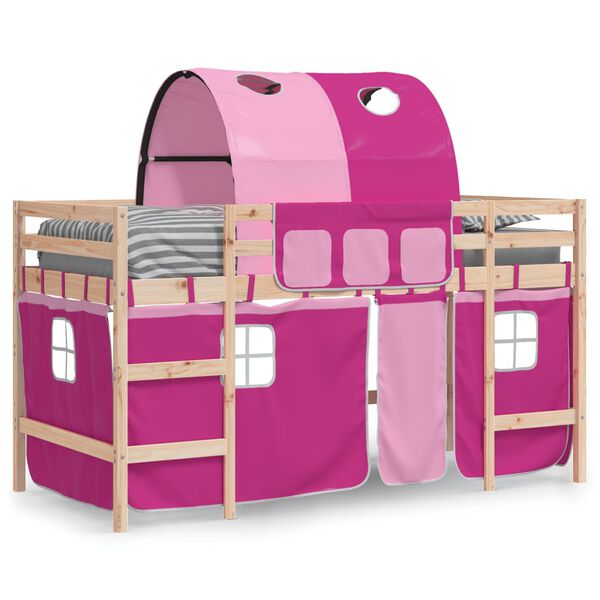 vidaXL Kids' Loft Bed with Tunnel without Mattress Pink 90x200cm