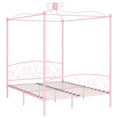 vidaXL Canopy Bed Frame Pink Metal 180x200 cm Super King