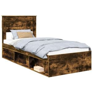 vidaXL Bed Frame with Headboard Smoked Oak 90 x 190 cm Solid Pine Wood