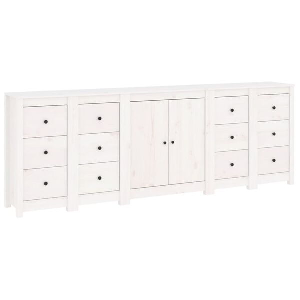 vidaXL Sideboard White 230x35x80 cm Solid Wood Pine