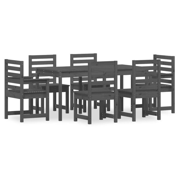 vidaXL 7 Piece Garden Dining Set Grey Solid Wood Pine