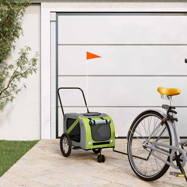vidaXL Pet Bike Trailer Green and Grey Oxford Fabric and Iron