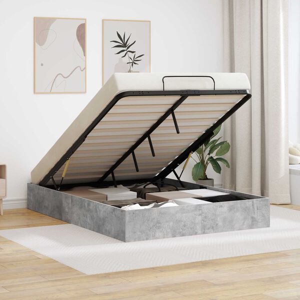 vidaXL Ottoman Bed Frame Concrete Grey 135 x 190 cm Engineered Wood