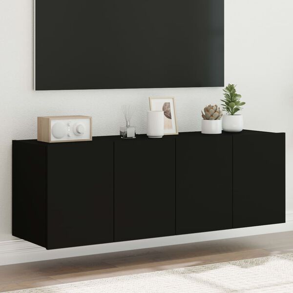 vidaXL TV Wall Cabinets with LED Lights 2 pcs Black 60x35x41 cm