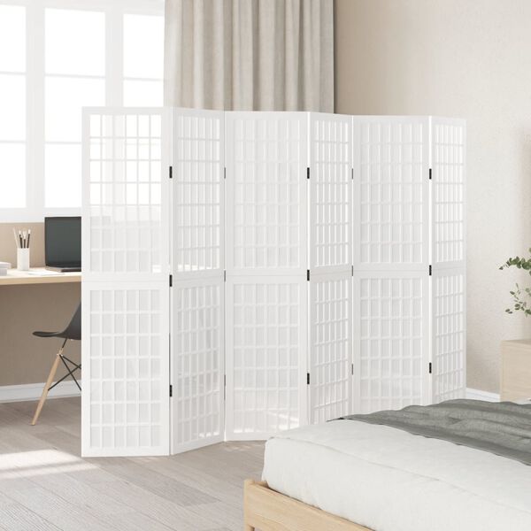 vidaXL Room Divider 6 Panels White Solid Wood Paulownia