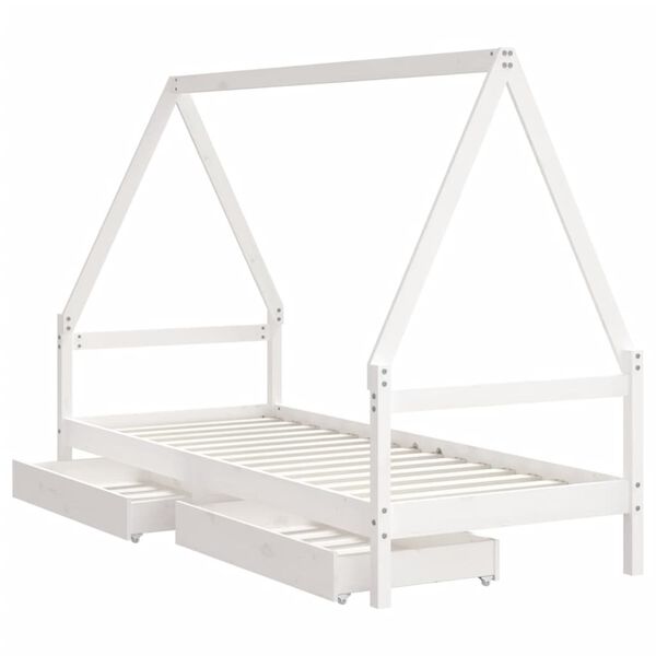 vidaXL Kids Bed Frame with Drawers White 90x200 cm Solid Wood Pine
