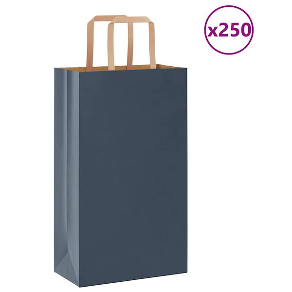 vidaXL Paper Bags 250 pcs with Handles Blue 21x11x36 cm