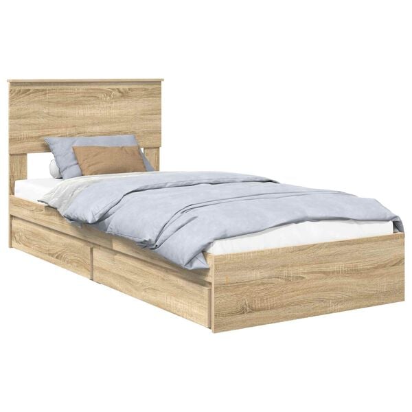 vidaXL Storage Bed with Drawer Sonoma Oak 90 x 190 cm Engineered Wood