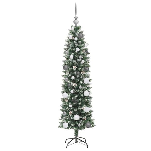 vidaXL Artificial Slim Christmas Tree Green and White 150 cm