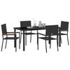 vidaXL Garden Dining Set with Cushion 5 pcs Black Poly Rattan