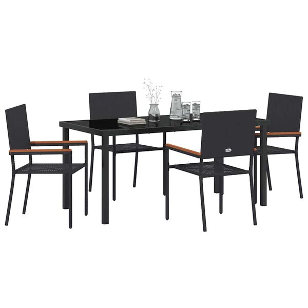 vidaXL Garden Dining Set with Cushion 5 pcs Black Poly Rattan