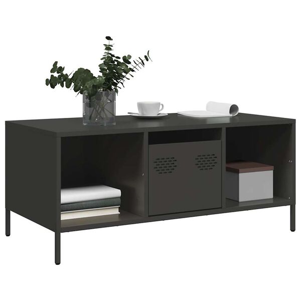vidaXL Coffee Table Black 101.5x50x43.5 cm Cold-rolled Steel