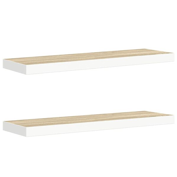 vidaXL Floating Wall Shelves 2 pcs Oak and White 80x23.5x3.8 cm MDF