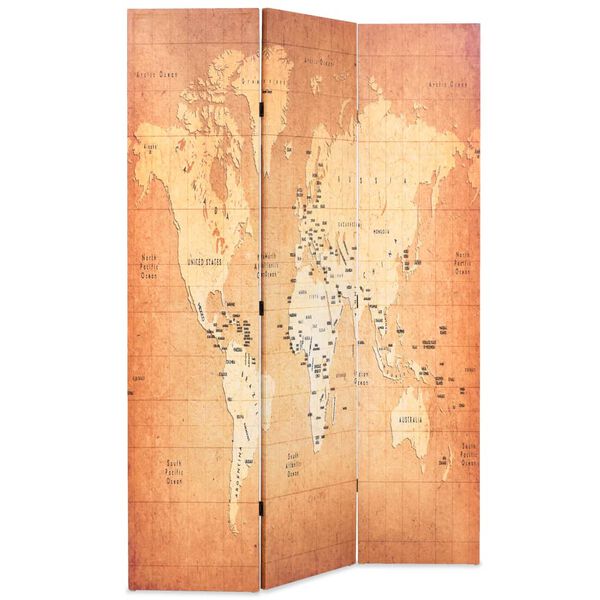 vidaXL Folding Room Divider 120x170 cm World Map Yellow