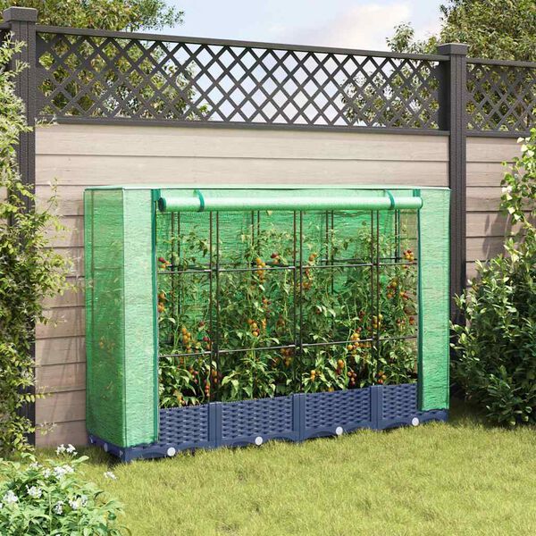 vidaXL Raised Bed with Greenhouse Cover Rattan Look 160x40x123 cm