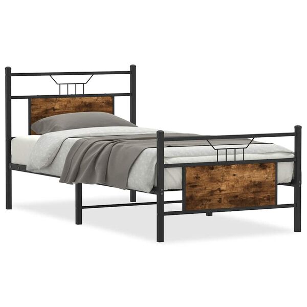 vidaXL Bed Frame without Mattress Smoked Oak 90x190 cm Single Engineered Wood