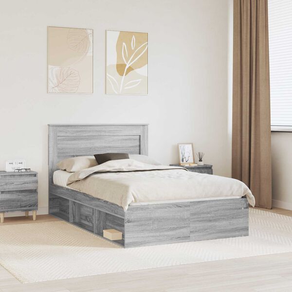 vidaXL Bed Frame with Drawer Grey Sonoma 120 x 190 cm Solid Pine Wood