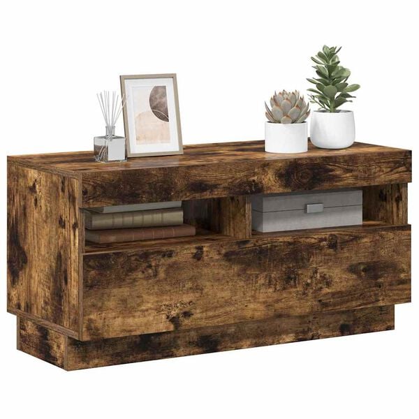 vidaXL TV Cabinet with LED Lights Smoked Oak 80x35x40 cm