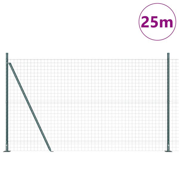 vidaXL Fence with Post Green 1.2 x 25 m Steel and PVC