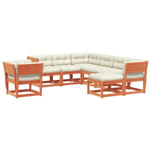 vidaXL 8 Piece Garden Lounge Set with Cushions Wax Brown Solid Wood Pine