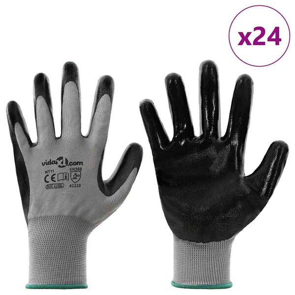 vidaXL Work Gloves 24 pcs Grey and Black 11 / XXL Polyester