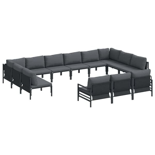 vidaXL Garden Sofa Set with Cushion 13 pcs Black Steel