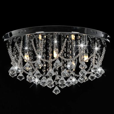 vidaXL Ceiling Lamp with Crystal Beads Silver Round 4 x G9 Bulbs
