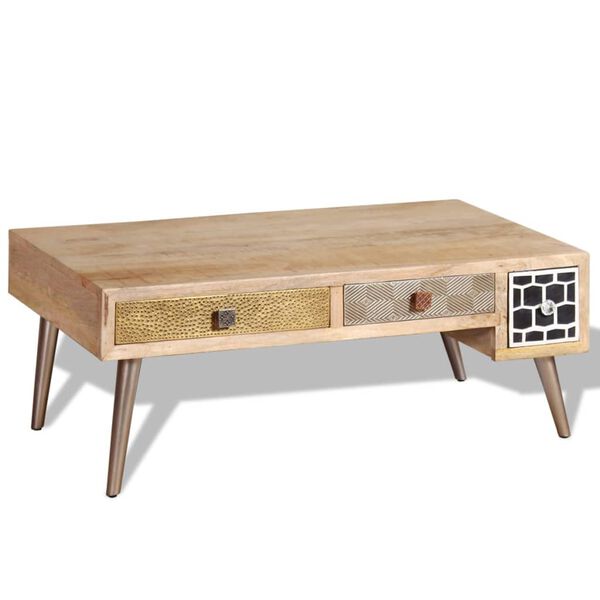 vidaXL Coffee Table with Drawers Solid Mango Wood 105x55x41 cm