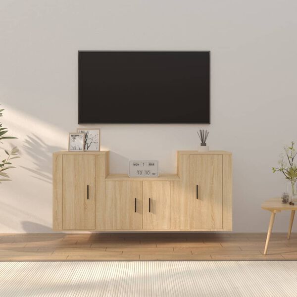 vidaXL 3 Piece TV Cabinet Set Sonoma Oak Engineered Wood