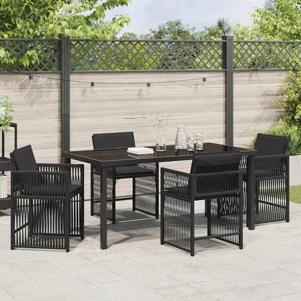 vidaXL Garden Dining Set 5 pcs Black Poly Rattan
