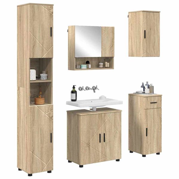 vidaXL Bathroom Furniture Set 5 pcs Sonoma Oak Engineered wood & Metal