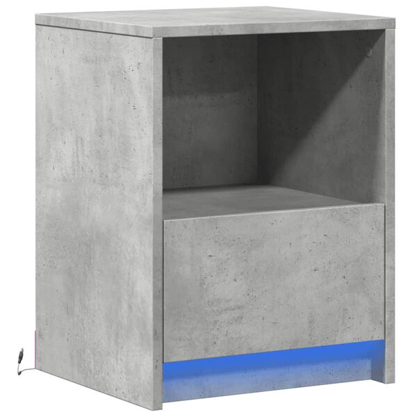vidaXL Bedside Cabinet with LED Lights Concrete Grey Engineered Wood