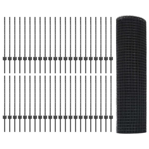 vidaXL Fence with Post Grey 0.8 x 100 m Steel and PVC